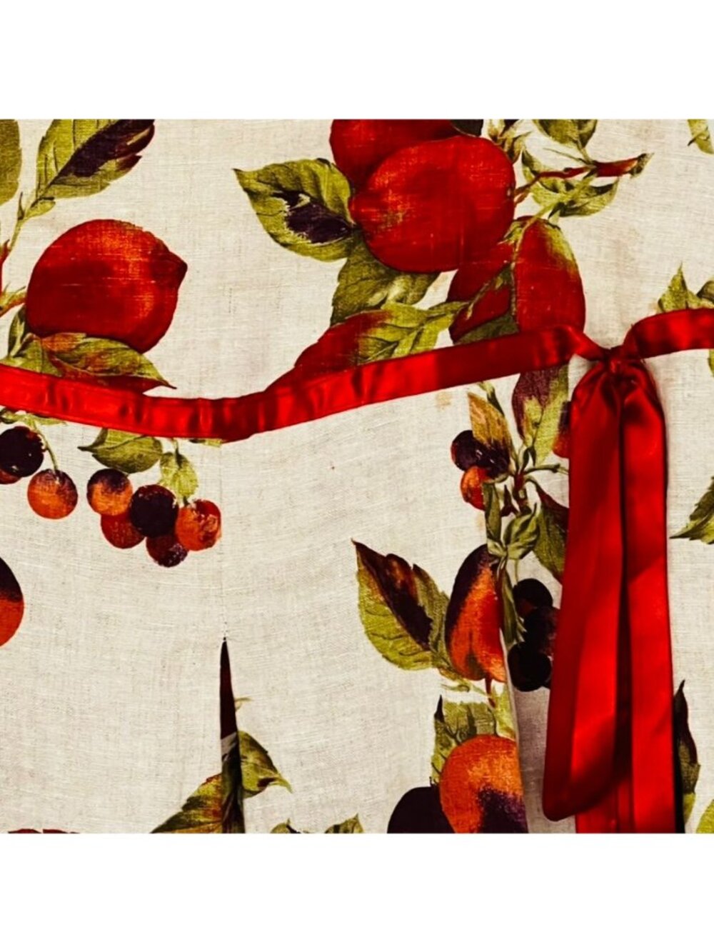 Cottagecore Fruit Print Linen Pleated Skirt Fairy Coquette Ribbon Waist Small - Picture 3 of 9